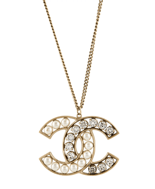 Chanel Faux-Pearl Strass Interlocking CC Pendant Necklace