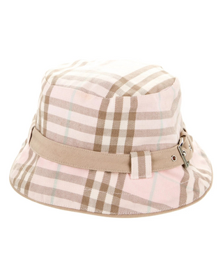 Burberry London Pink Beige Nova Check Plaid Print Canvas Bucket Hat