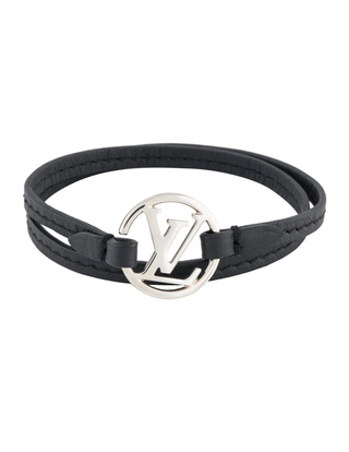 Louis Vuitton Black Leather LV Charm Double Wrap Bracelet