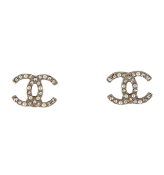 Chanel Gold-tone 2020 Faux Pearl Strass CC Logo Stud Earrings