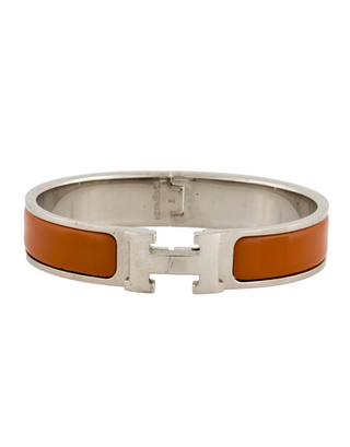 Hermès Orange Enamel Clic H Palladium plated Bangle Bracelet