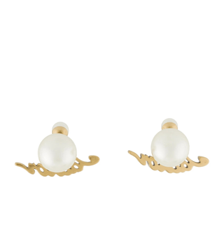 Christian Dior Gold-tone Faux Pearl J'Adior Script Tribales Earrings