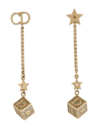 Christian Dior Gold-tone Crystal Star Dice Drop Earrings