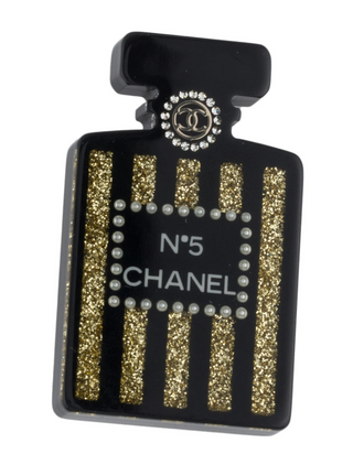 Chanel Faux Pearl Strass Resin CC Logo Perfume Bottle Brooch