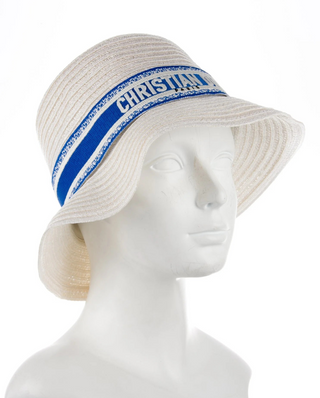 White woven blue white logo printed bucket hat M sz