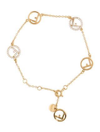 Fendi Gold-tone Crystal 'F is Fendi' Logo Station Link Bracelet